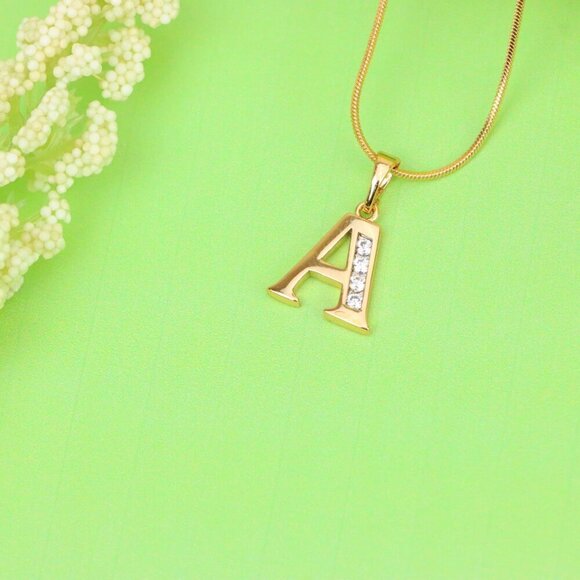 "Rose Gold Letter A Pendant with Crystals – 18K Gold Plated Charm, XPPT1350 - Picture 9 of 12